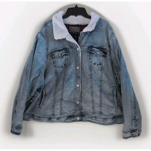 Torrid Jean Trucker Crop Jacket Plaid lined With Sherpa Collar Size 5(5X) GUC